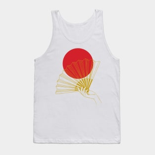 Japan Hand Fan Retro Red Gold Vintage Flag Tank Top